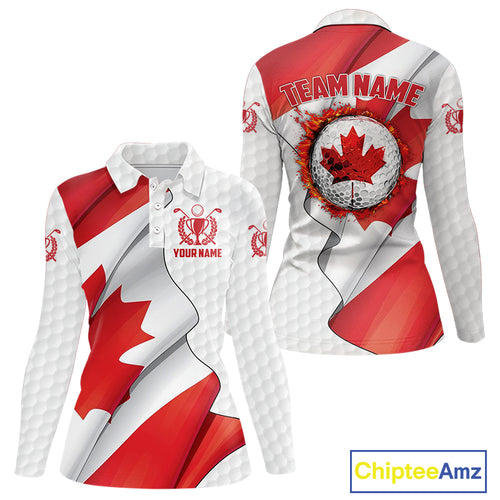Canadian Flag Golf Polo Shirts For Women Custom team golf jerseys, patriotic golf shirts NQS9929