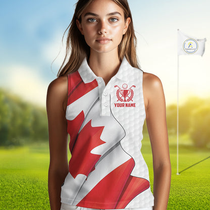 Canadian Flag Women Golf sleeveless Polo Shirt Custom team golf jerseys, patriotic golf shirts NQS9929