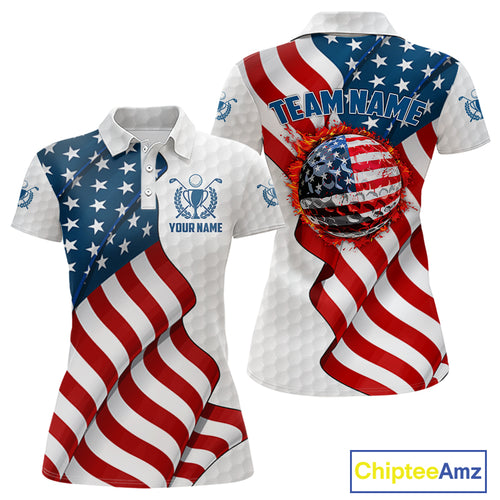 American Flag Golf Polo Shirts For Women Custom team golf jerseys, patriotic golf shirts NQS9930