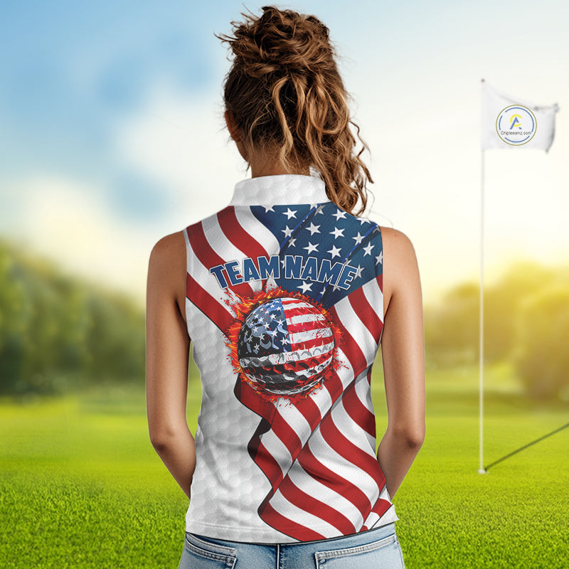 American Flag Women Golf sleeveless Polo Shirt Custom team golf jerseys, patriotic golf shirts NQS9930