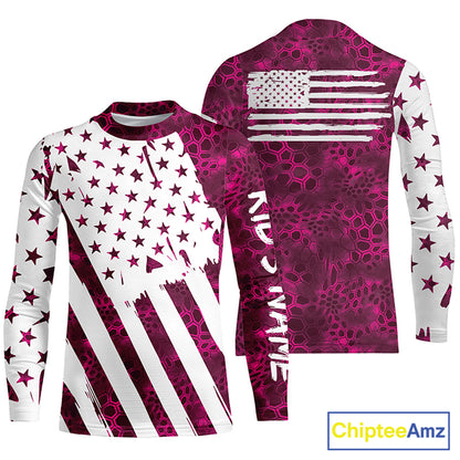 American flag pink camo fishing personalized patriotic UV Protection camouflage Women Fishing jerseys NQS5628