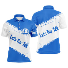 Load image into Gallery viewer, Blue and white Mens golf polo shirts custom name let's par tee best mens golf wear NQS5863