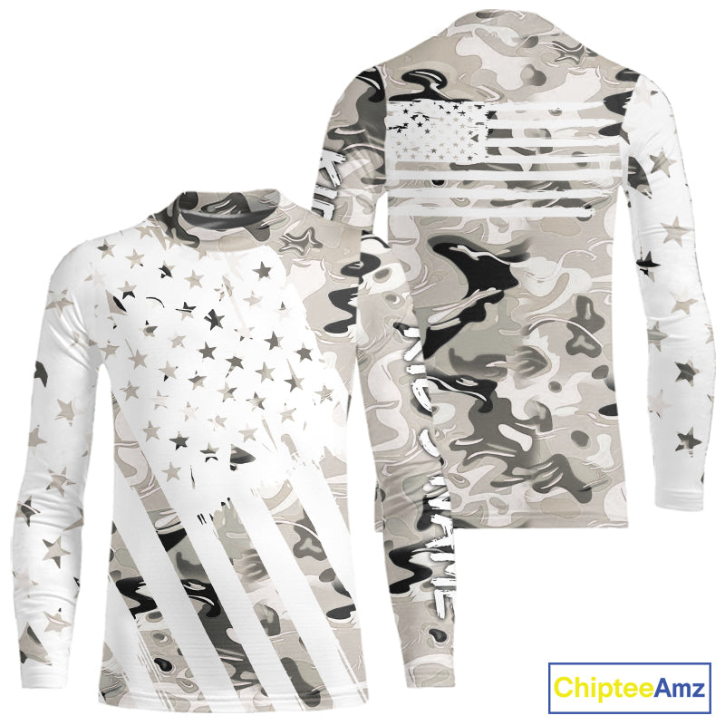 American flag Light gray camo fishing personalized patriotic UV Protection camouflage Fishing jersey NQS10367