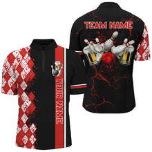 Load image into Gallery viewer, Black and Red Argyle Pattern Bowling Beer Custom Bowling Shirts For Men Bowling Team League Jerseys NQS8418