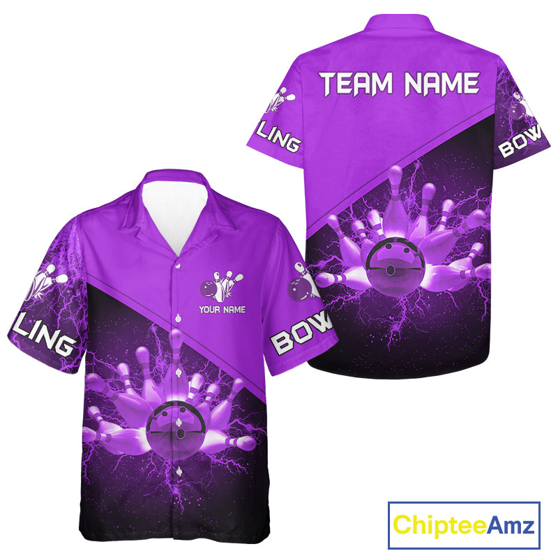 Bowling Hawaiian shirt Custom purple lightning thunder Bowling Team Jersey, gift for team Bowlers NQS10591