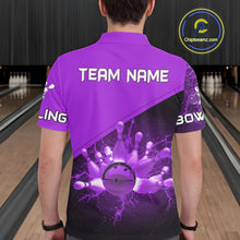 Load image into Gallery viewer, Men bowling polo, quarter zip shirts Custom purple lightning thunder Bowling Team Jersey Bowlers Gift NQS10591