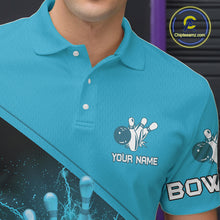 Load image into Gallery viewer, Men bowling polo, 1/4 zip shirts Custom light blue lightning thunder Bowling Team Jersey Bowlers Gift NQS10592