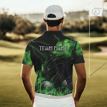 Load image into Gallery viewer, Green Flame Dragon Golf polo shirts For Men Custom Dragon team mens golf outfits, gift for golf lover NQS10791