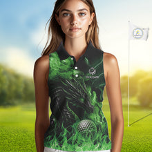 Load image into Gallery viewer, Green Flame Dragon Sleeveless Golf polo shirt Custom Dragon team golf outfit, gift for golf lover NQS10791