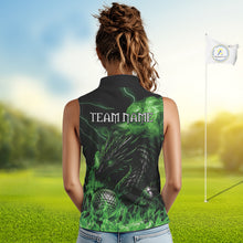 Load image into Gallery viewer, Green Flame Dragon Sleeveless Golf polo shirt Custom Dragon team golf outfit, gift for golf lover NQS10791