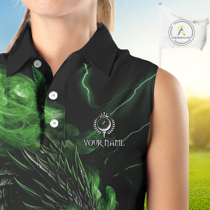 Green Flame Dragon Sleeveless Golf polo shirt Custom Dragon team golf outfit, gift for golf lover NQS10791