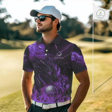 Load image into Gallery viewer, Purple Flame Dragon Golf polo shirt For Men Custom Dragon team mens golf outfits, gift for golf lover NQS10792