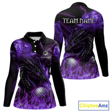 Load image into Gallery viewer, Purple Flame Dragon Women Golf polo shirts Custom Dragon team ladies golf outfit, gift for golf lover NQS10792