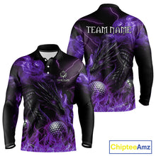 Load image into Gallery viewer, Purple Flame Dragon Golf polo shirt For Men Custom Dragon team mens golf outfits, gift for golf lover NQS10792