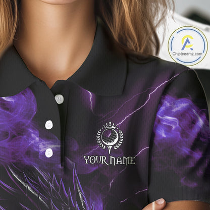 Purple Flame Dragon Women Golf polo shirts Custom Dragon team ladies golf outfit, gift for golf lover NQS10792