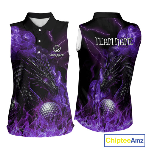 Purple Flame Dragon Sleeveless Golf polo shirt Custom Dragon team golf outfit, gift for golf lover NQS10792