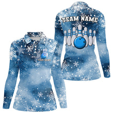 Load image into Gallery viewer, Blue Snowflake Christmas pattern Women's Bowling shirt Custom Christmas Team Bowling League Jersey NQS8854