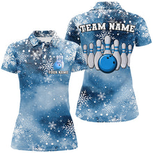 Load image into Gallery viewer, Blue Snowflake Christmas pattern Women's Bowling shirt Custom Christmas Team Bowling League Jersey NQS8854