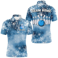 Load image into Gallery viewer, Blue Snowflake Christmas pattern Men's Bowling shirt Custom Christmas Team Bowling League Jersey NQS8854
