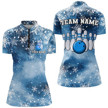 Load image into Gallery viewer, Blue Snowflake Christmas pattern Women's Bowling shirt Custom Christmas Team Bowling League Jersey NQS8854