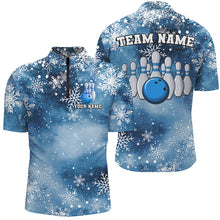 Load image into Gallery viewer, Blue Snowflake Christmas pattern Men's Bowling shirt Custom Christmas Team Bowling League Jersey NQS8854