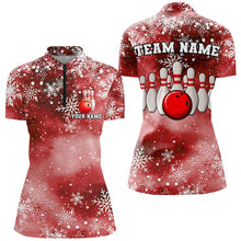 Load image into Gallery viewer, Red Snowflake Christmas pattern Women's Bowling shirt Custom Christmas Team Bowling League Jersey NQS8855