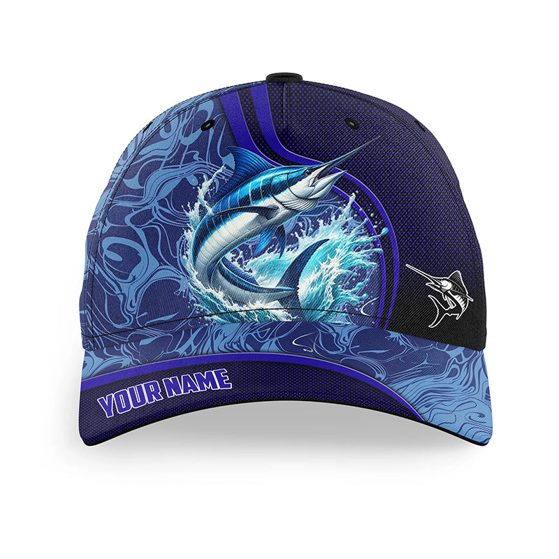 Marlin fishing blue camo Custom fishing hat Unisex Fishing Baseball saltwater Angler fishing hat cap NQS6980