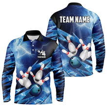Load image into Gallery viewer, Blue Lightning Thunder Storm Bowling Polo, Quarter Zip Shirt For Men Custom Bowling Team Jersey NQS9114