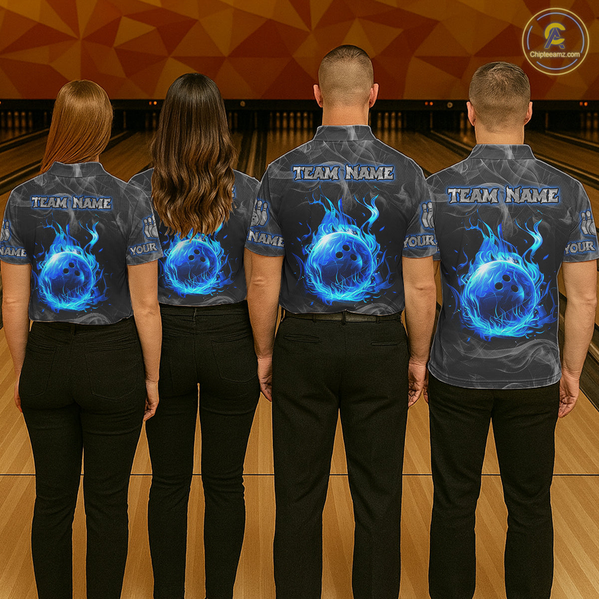 Grey Smoke Blue Flame Skull Bowling Polo, Quarter Zip Shirts For Women Custom Team Bowling Jerseys NQS11182