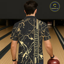 Load image into Gallery viewer, Black and Gold Camo Flame Bowling Hawaiian Shirts Custom Team Bowling Button up shirt NQS11183