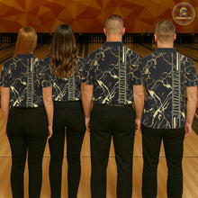 Load image into Gallery viewer, Black and Gold Camo Flame Bowling Polo, Quarter Zip Shirts For Men Custom Team Bowling Jerseys NQS11183