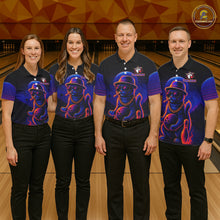 Load image into Gallery viewer, Custom Funny Cat Neon Bowling Jerseys for Men Bowling Uniform Polo &amp; 1/4 Zip Bowling Team Shirts NQS11185