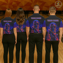 Load image into Gallery viewer, Custom Funny Cat Neon Bowling Jerseys for Men Bowling Uniform Polo &amp; 1/4 Zip Bowling Team Shirts NQS11185