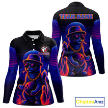 Load image into Gallery viewer, Custom Funny Cat Neon Bowling Jerseys for Women Bowling Uniform Polo &amp; 1/4 Zip Bowling Team Shirts NQS11185