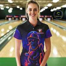 Load image into Gallery viewer, Custom Funny Cat Neon Bowling Jerseys for Women Bowling Uniform Polo &amp; 1/4 Zip Bowling Team Shirts NQS11185