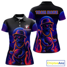 Load image into Gallery viewer, Custom Funny Cat Neon Bowling Jerseys for Women Bowling Uniform Polo &amp; 1/4 Zip Bowling Team Shirts NQS11185