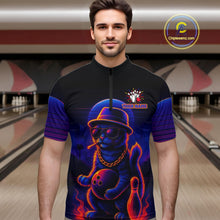 Load image into Gallery viewer, Custom Funny Cat Neon Bowling Jerseys for Men Bowling Uniform Polo &amp; 1/4 Zip Bowling Team Shirts NQS11185