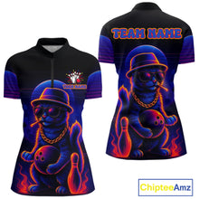 Load image into Gallery viewer, Custom Funny Cat Neon Bowling Jerseys for Women Bowling Uniform Polo &amp; 1/4 Zip Bowling Team Shirts NQS11185