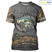 Load image into Gallery viewer, Largemouth Bass fishing camo metal grunge pattern Custom bass fishing jerseys bass tournament shirt NQS11369