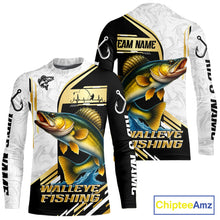 Load image into Gallery viewer, Personalized Walleye fishing shirts Custom sun protection Walleye fishing team jerseys | Gold NQS11372