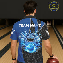 Load image into Gallery viewer, Black and blue lightning thunder shark hawaiian bowling jerseys custom team bowling outfit NQS11379