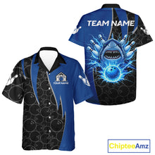 Load image into Gallery viewer, Black and blue lightning thunder shark hawaiian bowling jerseys custom team bowling outfit NQS11379