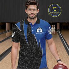 Load image into Gallery viewer, Black and blue lightning thunder shark bowling jerseys men custom bowling outfit men NQS11379