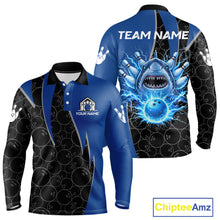 Load image into Gallery viewer, Black and blue lightning thunder shark bowling jerseys men custom bowling outfit men NQS11379
