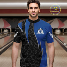 Load image into Gallery viewer, Black and blue lightning thunder shark bowling jerseys men custom bowling outfit men NQS11379