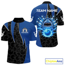 Load image into Gallery viewer, Black and blue lightning thunder shark bowling jerseys men custom bowling outfit men NQS11379