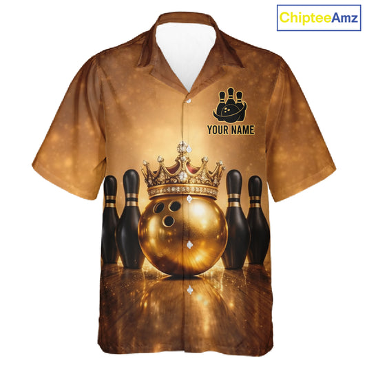 Black and Gold crown Bowling ball pins Bowling Hawaiian Shirts Custom Bowling Team league jerseys NQS11593
