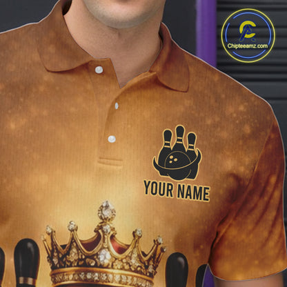 Black and Gold crown Bowling ball pins Bowling Shirts for Men Custom Bowling Team league jerseys NQS11593