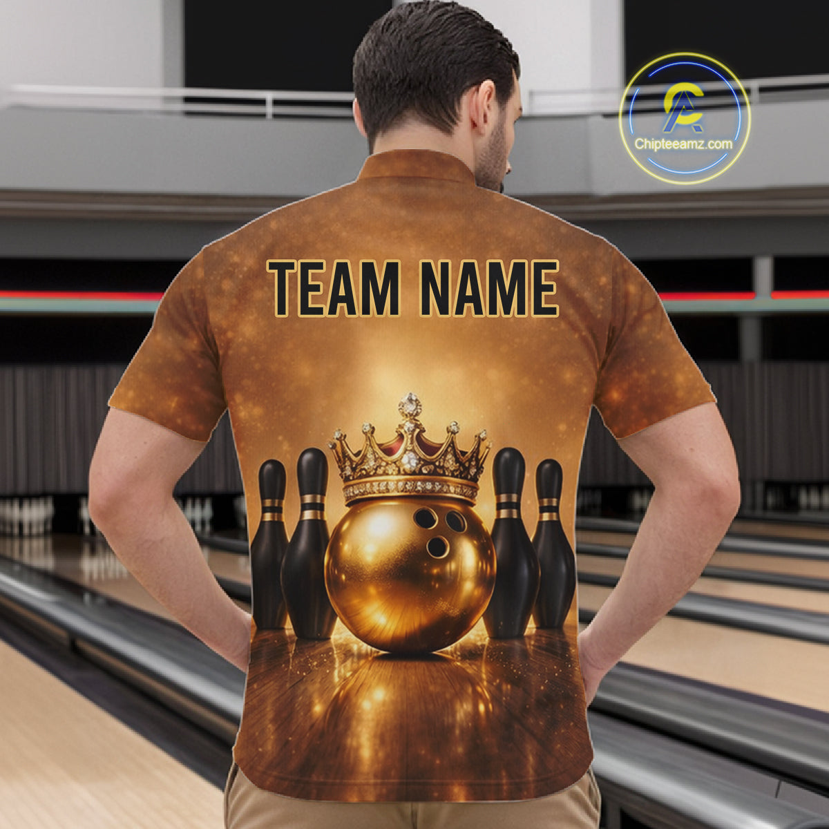 Black and Gold crown Bowling ball pins Bowling Shirts for Men Custom Bowling Team league jerseys NQS11593