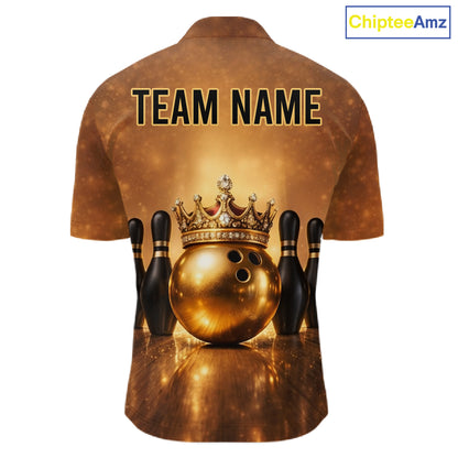 Black and Gold crown Bowling ball pins Bowling Shirts for Men Custom Bowling Team league jerseys NQS11593